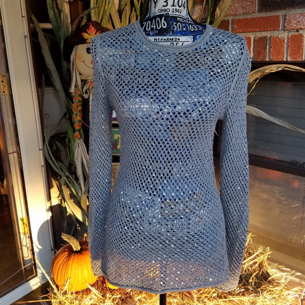 MICHAEL KORS BLUE/ GRAY KNIT SEQUIN SWEATER!